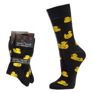 1 Paar Lustige Socken mit Motiven oder Text (Ente, Gartenzwerg, Fliegenpilz) – Ente, 42-47